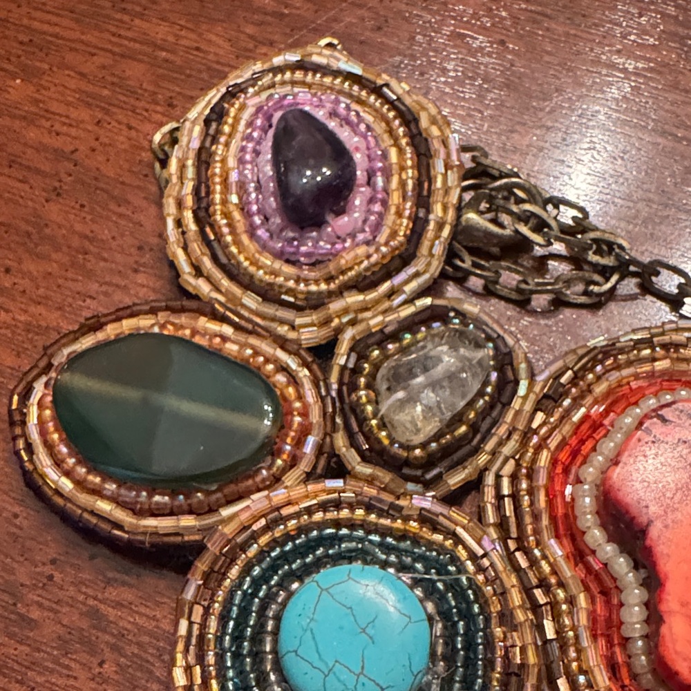 Bohemian Multicolor Beaded Bib Necklace by Natasha - Picture 9 of 13